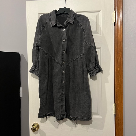 Black Denim Button-Up Dress - Picture 1 of 5